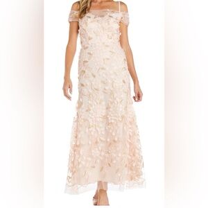 R & M Richards Blush Pink Floral Appliqué Maxi Gown